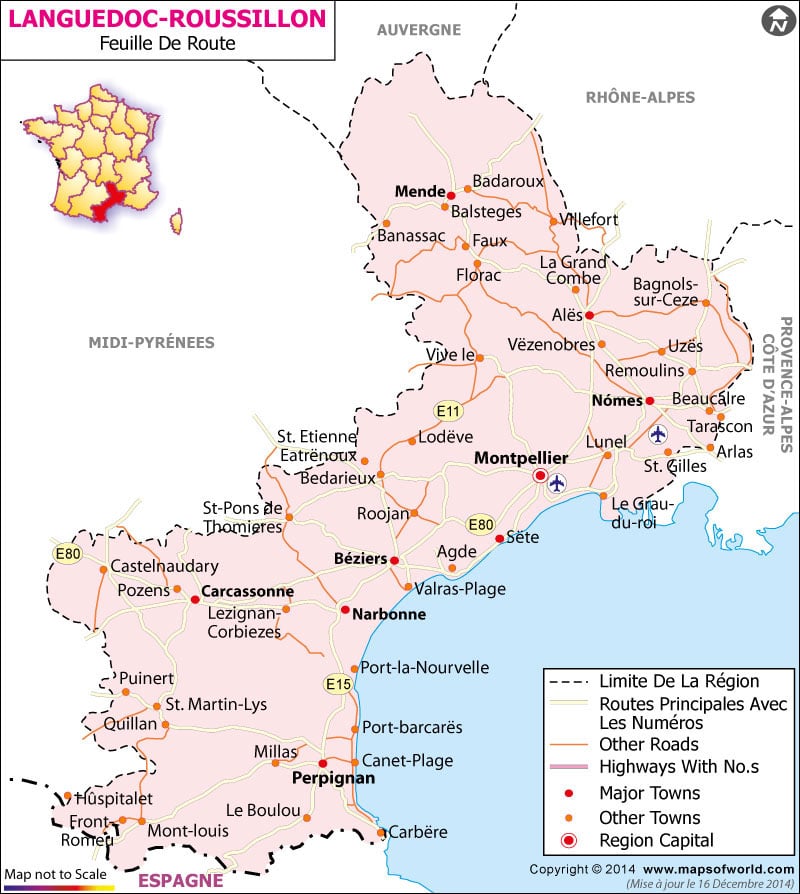 Languedoc Roussillon Carte Routière France