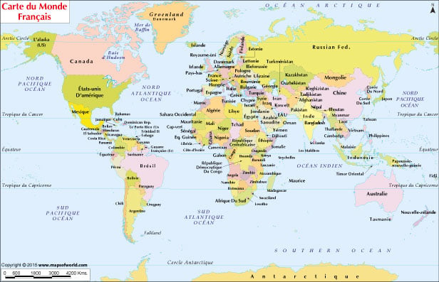 World Map in French-Carte De Monde