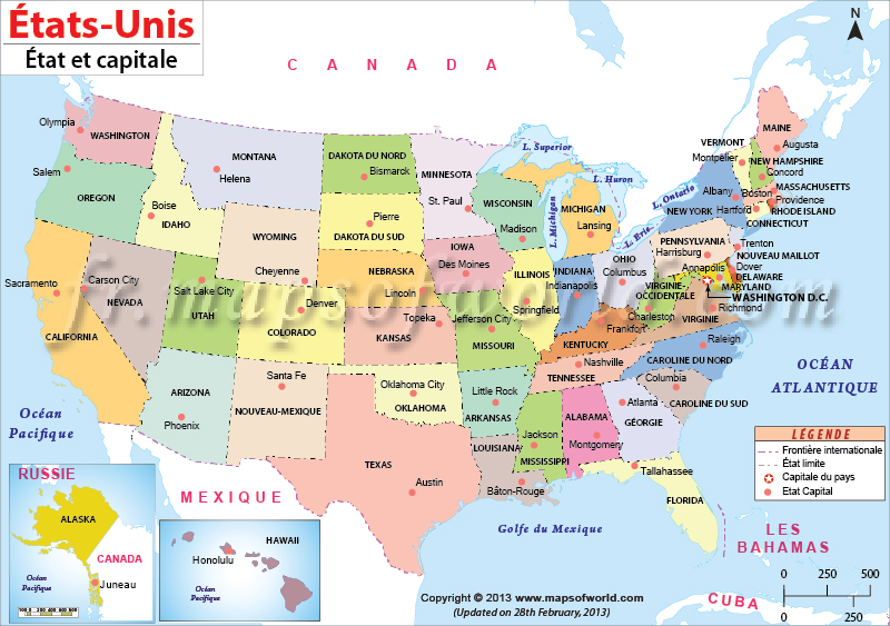 États-Unis et capitales Carte, NOUS Maps