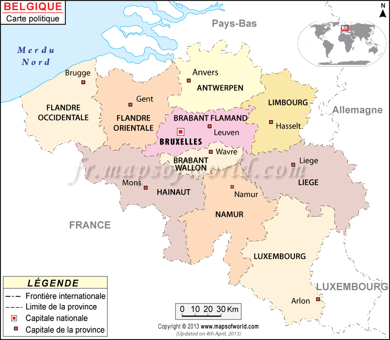 Carte Belgique avec les provinces et les capitales