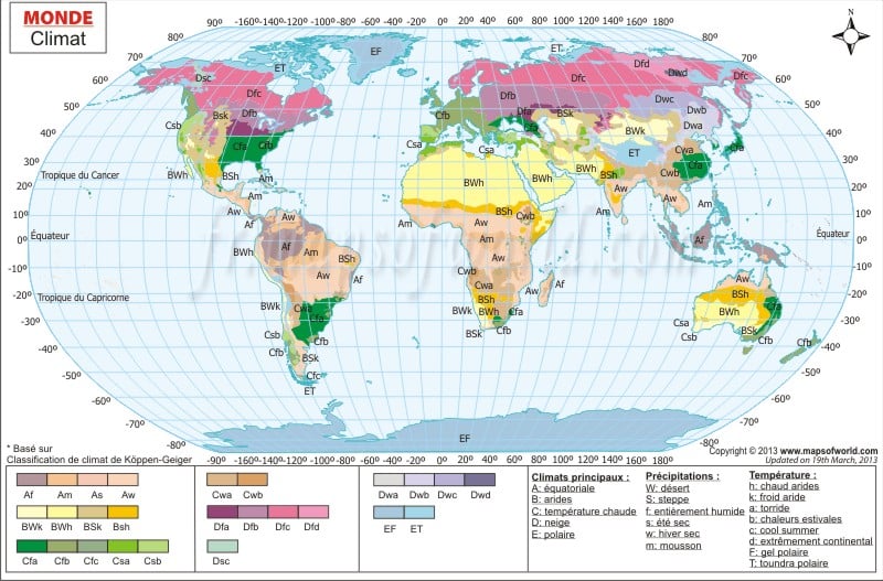 carte de climat du monde