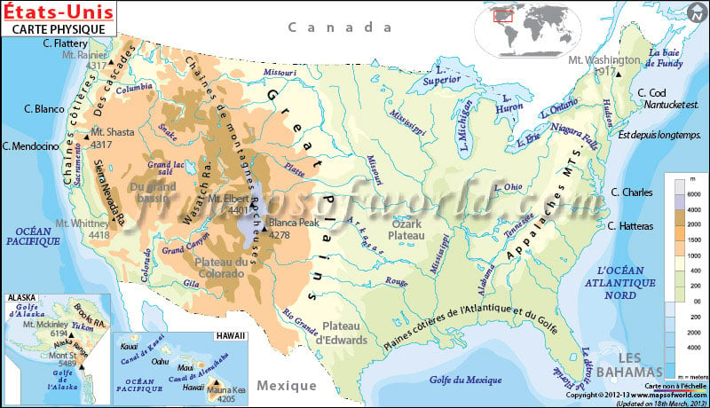 Carte physique des États-Unis