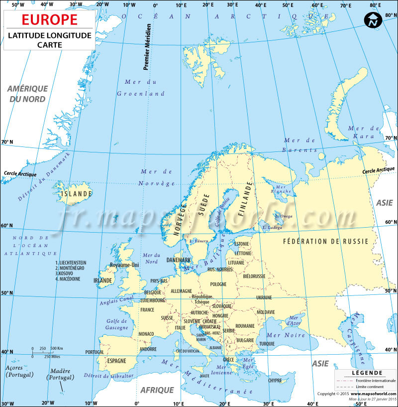 Carte Latitude Et Longitude De Pays Europeens