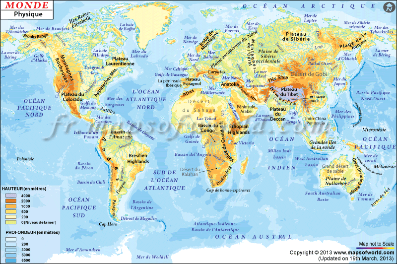 map du monde ocean et mer