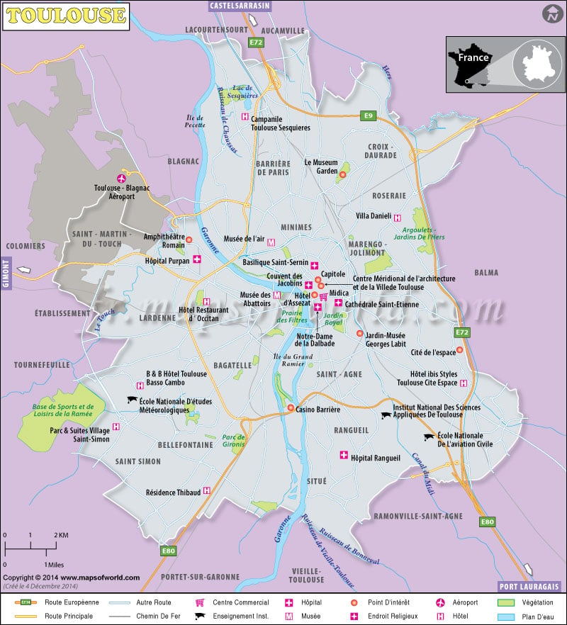 Toulouse Carte | Carte de ville de Toulouse, France