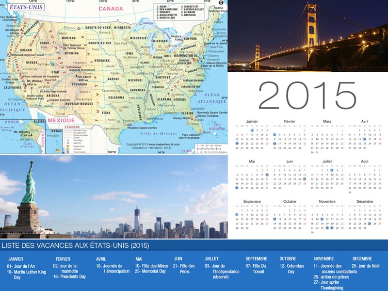 2015 Calendrier de Vacances aux Etats-Unis-800x600