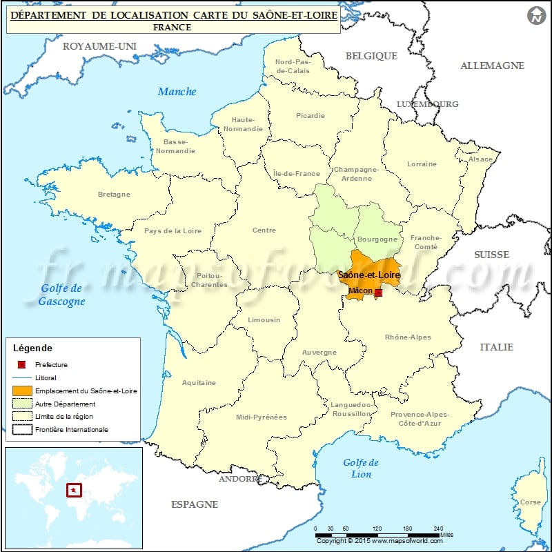 Saône-et-Loir: Carte de localisation, département de Saône-et-Loire, France