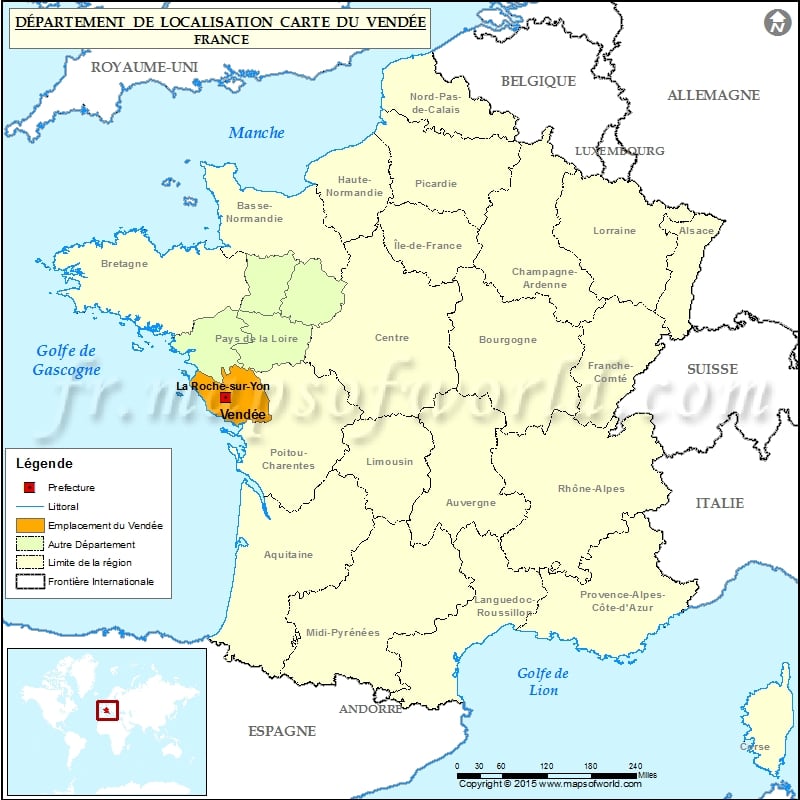 Carte de localisation de la Vendée (85)