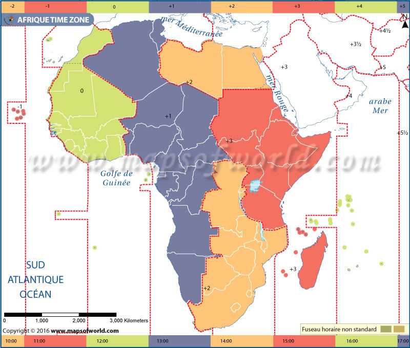 Carte du fuseau horaire de l'Afrique