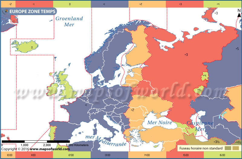 Carte du fuseau horaire de l'Europe